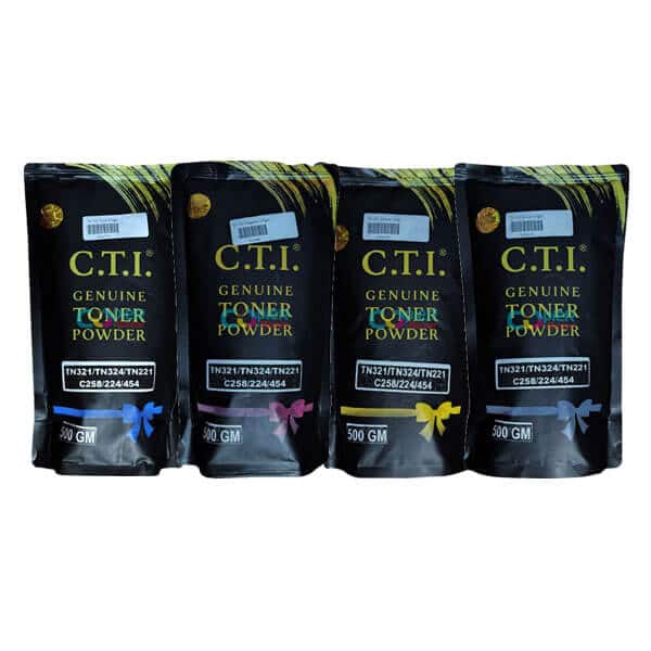 CTI Compatible CMYK Toner for Konica Minolta TN321/TN324/TN221/C258/224/454 (4 X 500gm pouch)